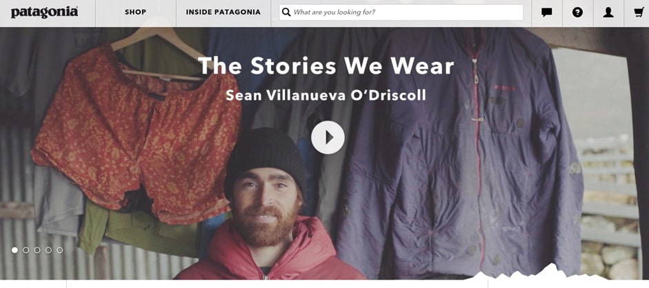 Outdoor clothing brand Patagonia does a great job of this. Their homepage features a video with stories about people going on outdoor adventures